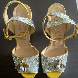Gucci Silver/Gold Glitter Fabric And Leather